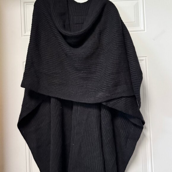 COACH rubber patch rib knit open front wool blend poncho ruana - Black - Picture 3 of 8
